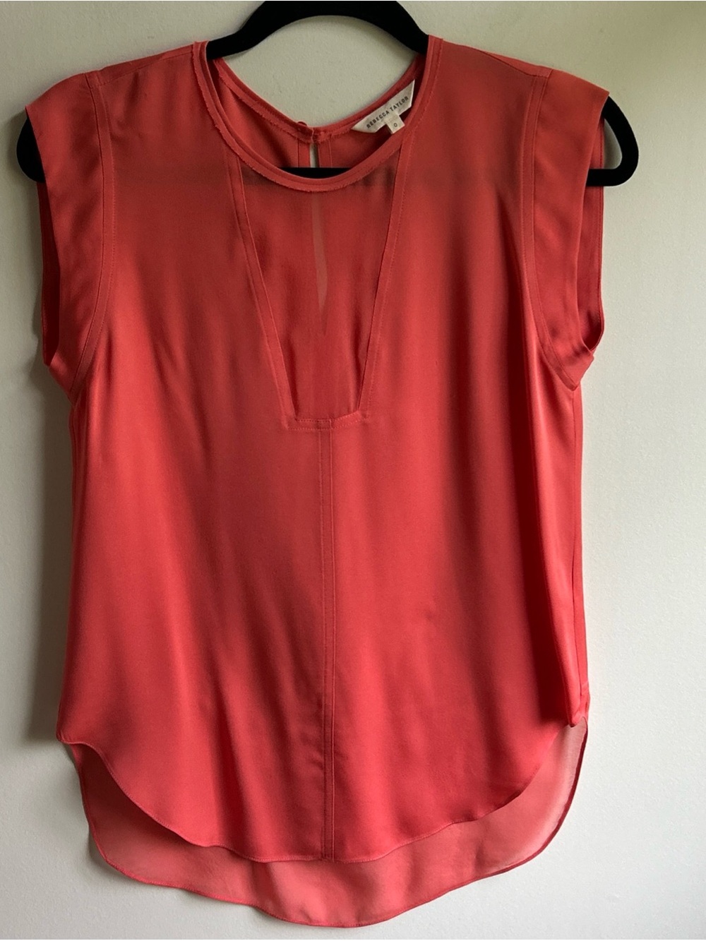 Rebecca Taylor Coral Sleeveless V-Yoke Blouse